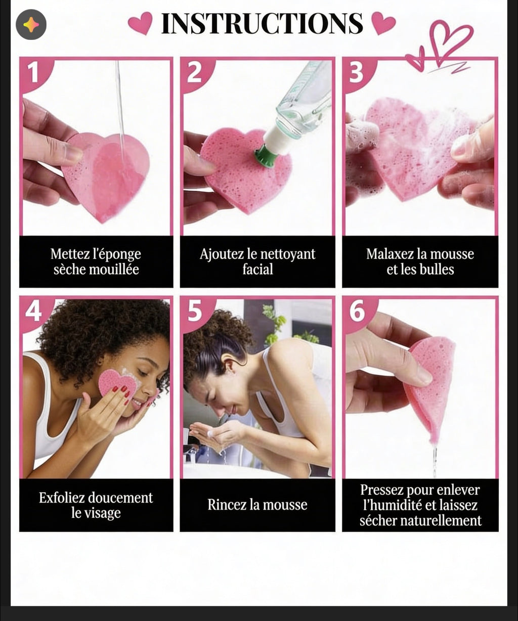 EPONGES FACIALES COMPRESSÉES EN FORME DE COEUR