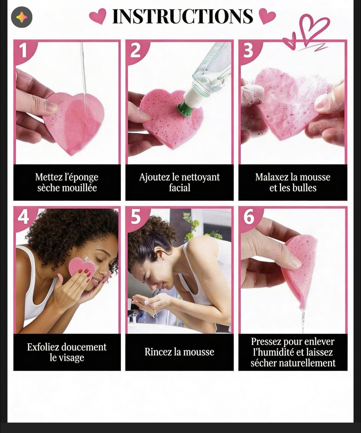EPONGES FACIALES COMPRESSÉES EN FORME DE COEUR
