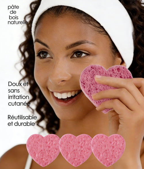 EPONGES FACIALES COMPRESSÉES EN FORME DE COEUR